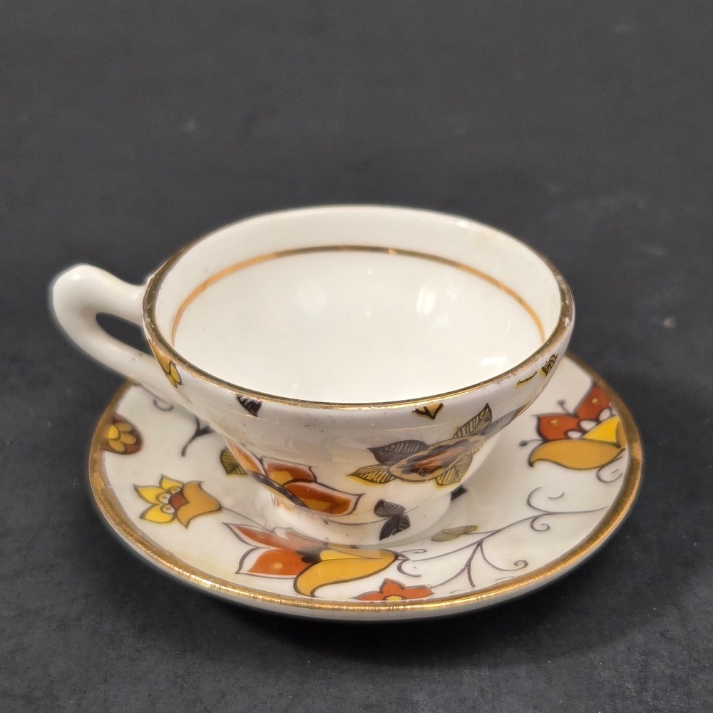Vintage Rosina Bone China Miniature Single Teacup Saucer Set Floral Gold England